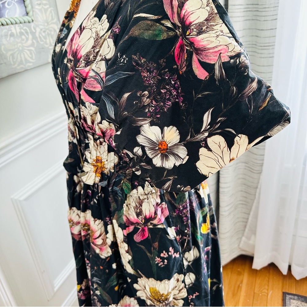 NWT Anthropologie V-Neck Smocked Floral Midi Dress w Zip Front Kentucky Derby - Picture 7 of 16